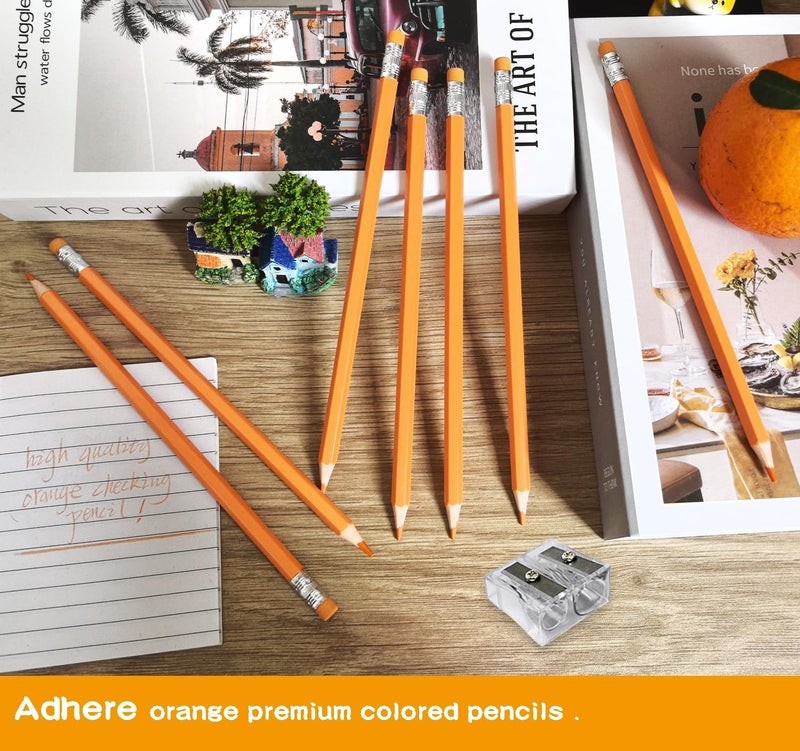 Adhere 25pcs Checking Pencils Erasable colored Pencils Pre-Sharpened #2 HB,for Checking Tests Grading,Map Coloring, editing Office Favors,including a Free sharpener. (Orange) - Image 4